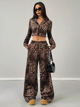 Women Fall/Winter Streetwear Long Sleeve Leopard Print Sweatshirt & Leopard Print Sweatpants Sets